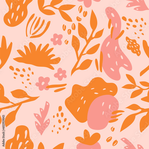 Seamless pattern with orange and pink elements. Print for fabric  wallpaper  wrappers.