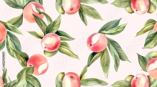 Fototapeta Naklejka Na Ścianę i Meble -  An image of a seamless pattern featuring peaches in watercolor was created - generative ai.