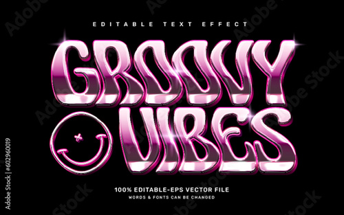 Groovy chrome editable text effect template, good vibes quote