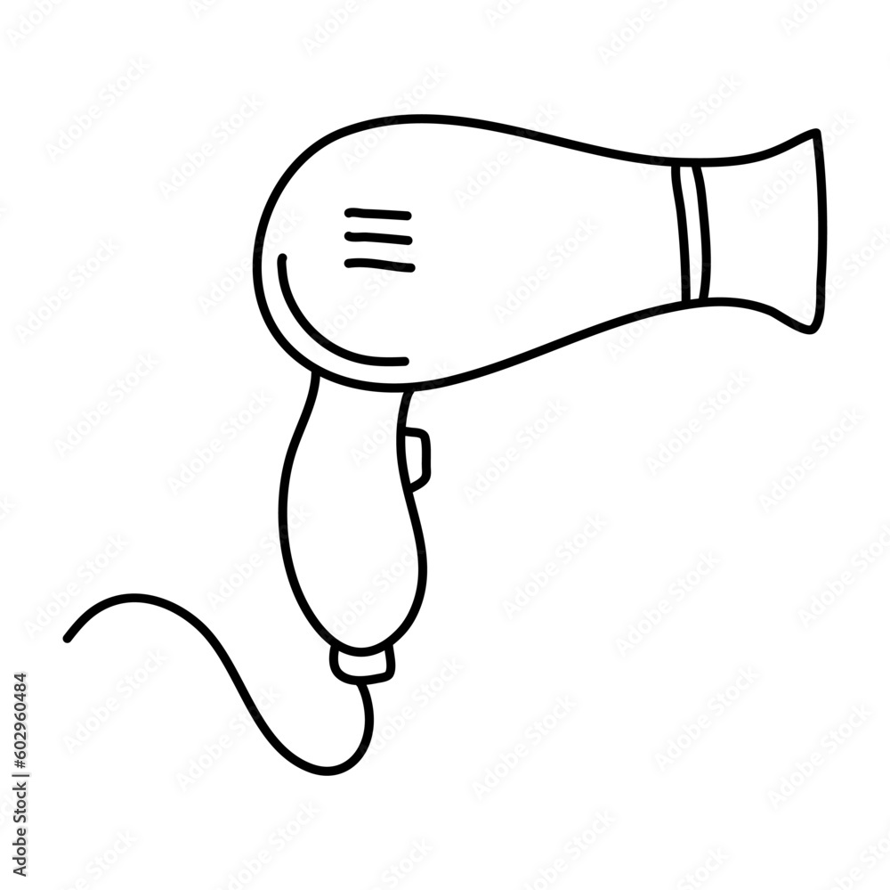 Hair dryer isolated on white background. Hair care tools. Vector hand-drawn illustration in doodle style. Hair dryer isolated on white background. Hair care tools. Vector hand-drawn illustration in doodle style.