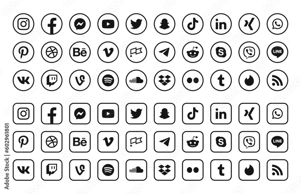 Set of social media icons. Social network vector symbols. Stock Vector