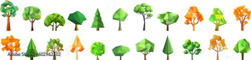 Set of abstract low poly tree icon. Geometric polygonal style. 3d low poly.