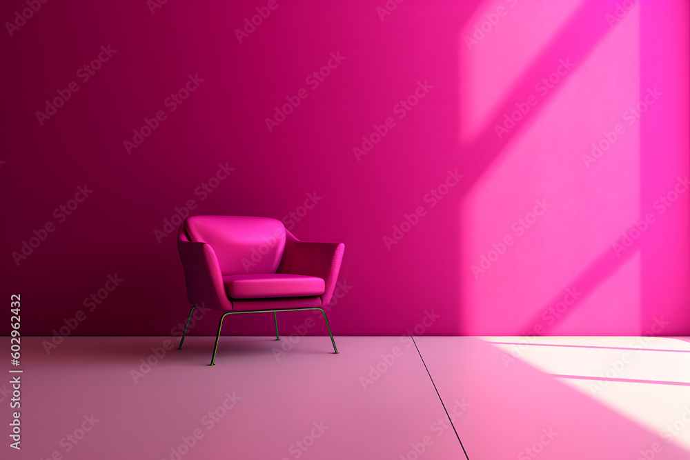 Viva Magenta: Captivating Minimalist Scene of a Chair and Wall Viva Magenta: Captivating Minimalist Scene of a Chair and Wall