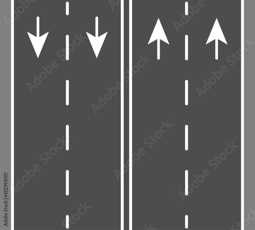flat road in vector with 4 lanes with movement in different directions