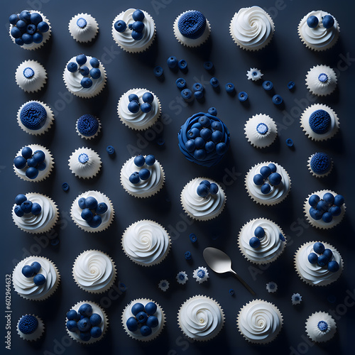 Set of Blueberry Bliss: Scrumptious White Cupcakes with Juicy Blueberry Toppings - Generative AI