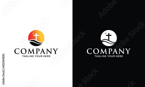 symbol inspiration Hill church icon logo with afternoon creative idea symbol.