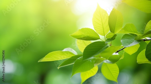 fresh green leaves in spring and bokeh background  green leaves background  green leaves on a branch  green leaves on a day  green leaves in sunlight  Generative AI