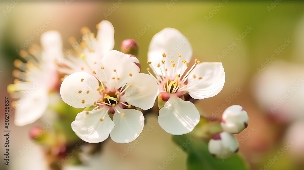 Beautiful cherry tree with tender flowers. Amazing spring blossom, cherry blossom in spring, Generative AI