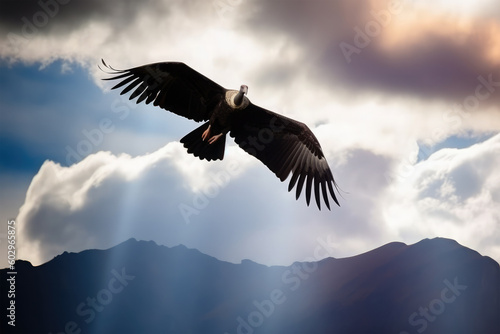 big andean condor flying on background