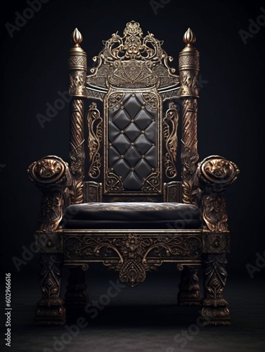 Throne Chair Isolated isolated on dark background. black royal chair. AI Generative