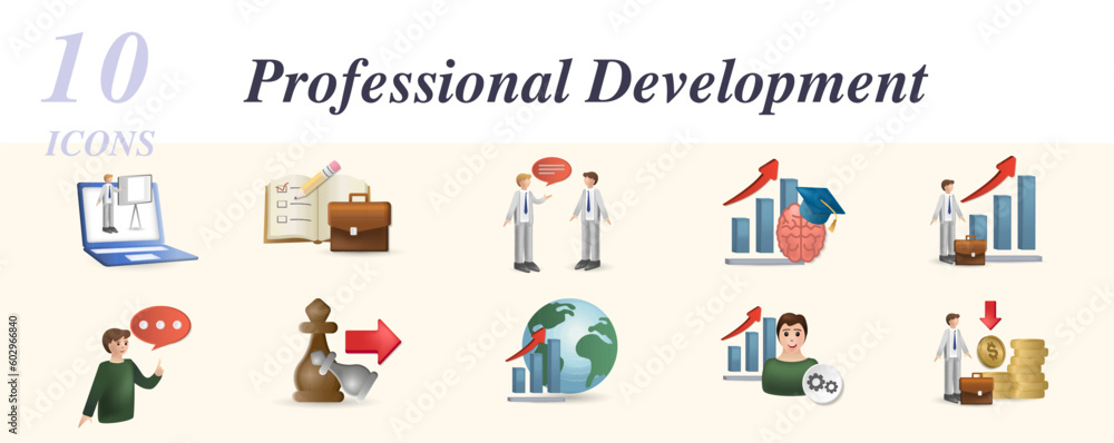 Professional development set. Creative icons: online training, occupation, consulting, potencial, career advancement, speech, tactical advantage, global progress, personal development, employee wages. Professional development set. Creative icons: online training, occupation, consulting, potencial, career advancement, speech, tactical advantage, global progress, personal development, employee wages.