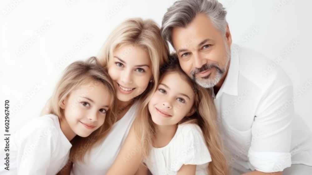 Portrait of a happy smiling family. Generative AI Portrait of a happy smiling family. Generative AI