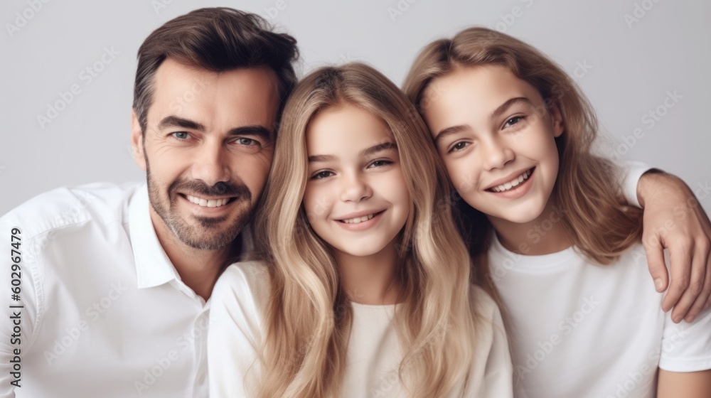 Portrait of a happy smiling family. Generative AI Portrait of a happy smiling family. Generative AI