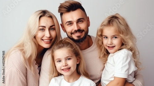 Portrait of a happy smiling family. Generative AI © Viktor