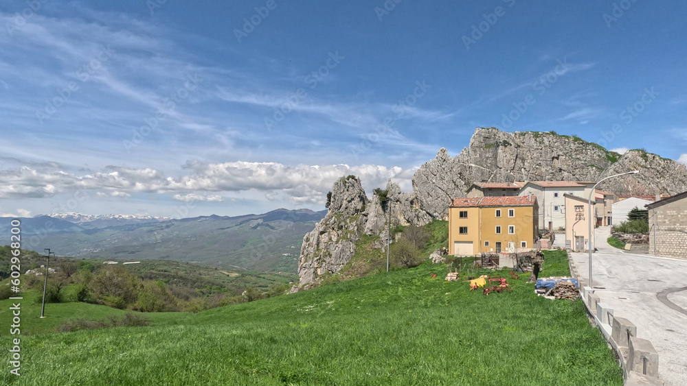 View of the landscape around a small town in the mountains of central Italy.