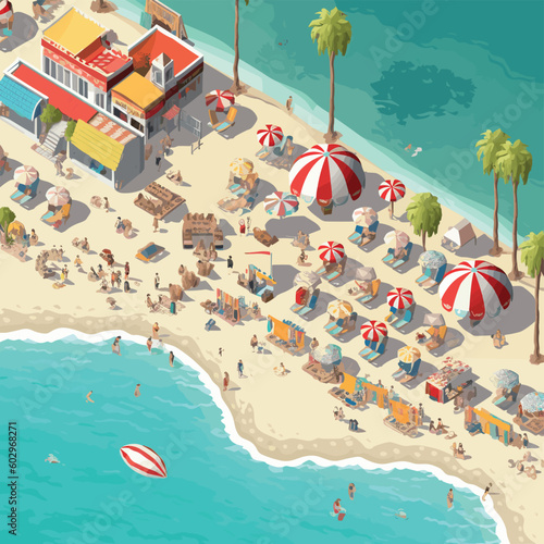 Sunny beach isometric vector illustration