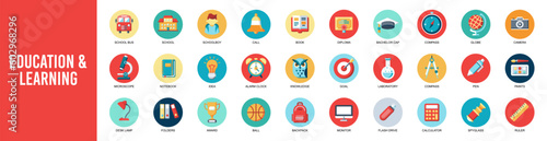 E-learning, online education elements icon set, school education. Simple vector illustration.