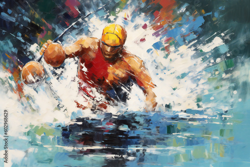 Playing water polo, water sport activity illustration Generative AI 