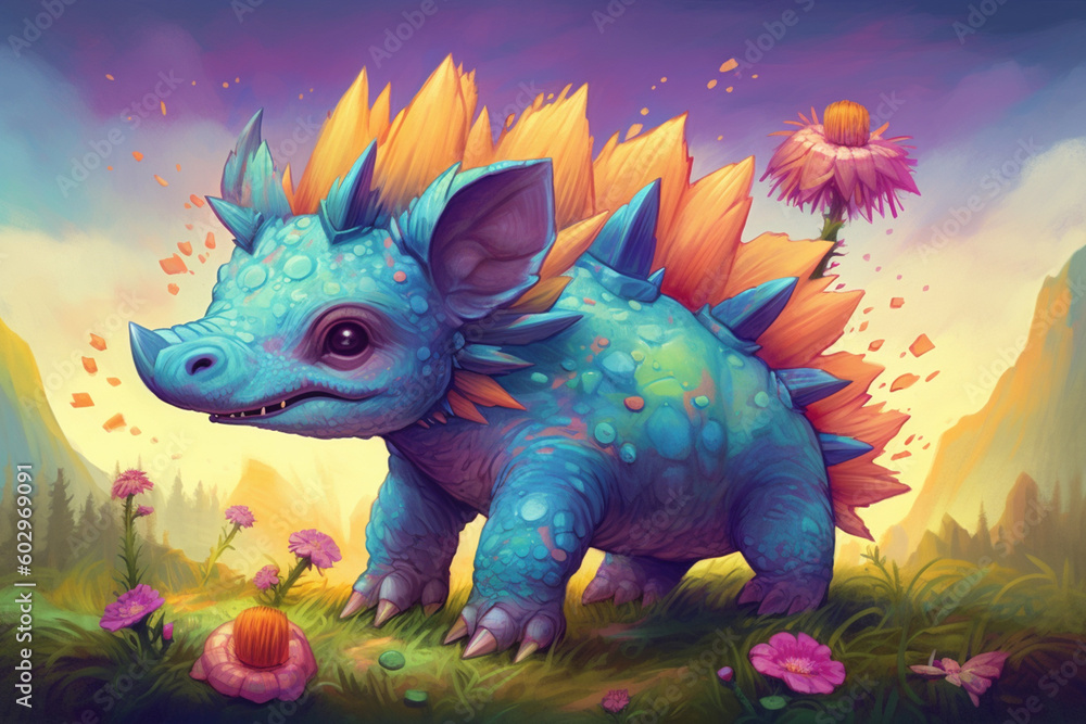 Whimsical and Colorful Comic Art: The Adventurous Tales of Stegosaurus in a Playful World AI generated Whimsical and Colorful Comic Art: The Adventurous Tales of Stegosaurus in a Playful World AI generated