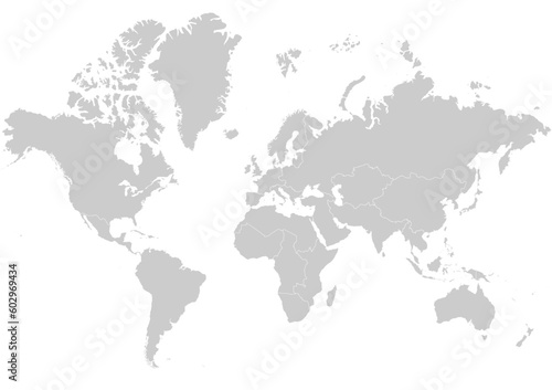 High quality flat vector UN World Map. Editable illustration in detail with national borders of the countries. Isolated on white background.