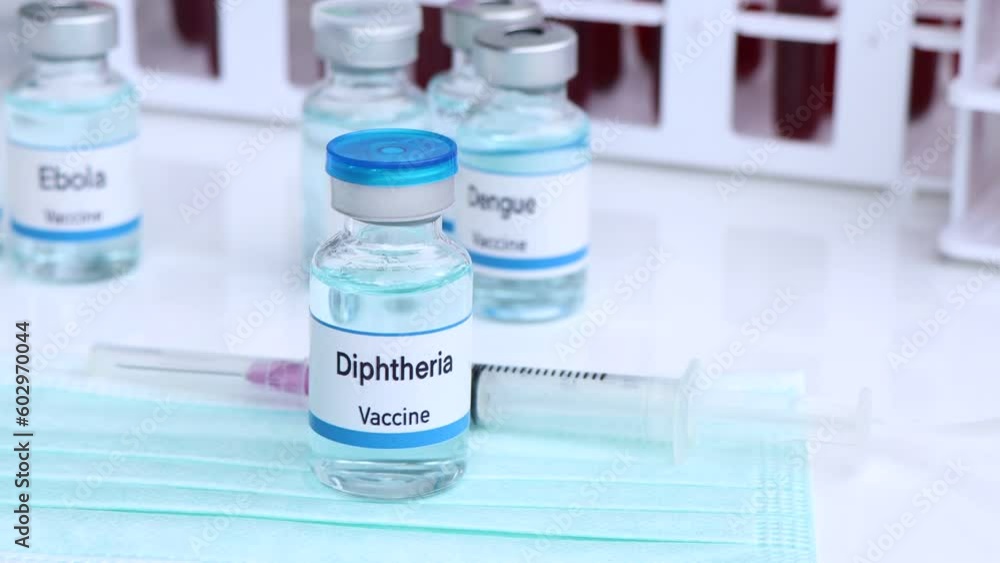 Diphtheria vaccine in a vial, immunization and treatment of infection, vaccine used for disease prevention Diphtheria vaccine in a vial, immunization and treatment of infection, vaccine used for disease prevention