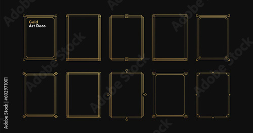 Decorative art deco frames in gold color. Line art decorative borders. Vintage frames for wedding, decoration, antique design, borders and deco divider. Vector illustration