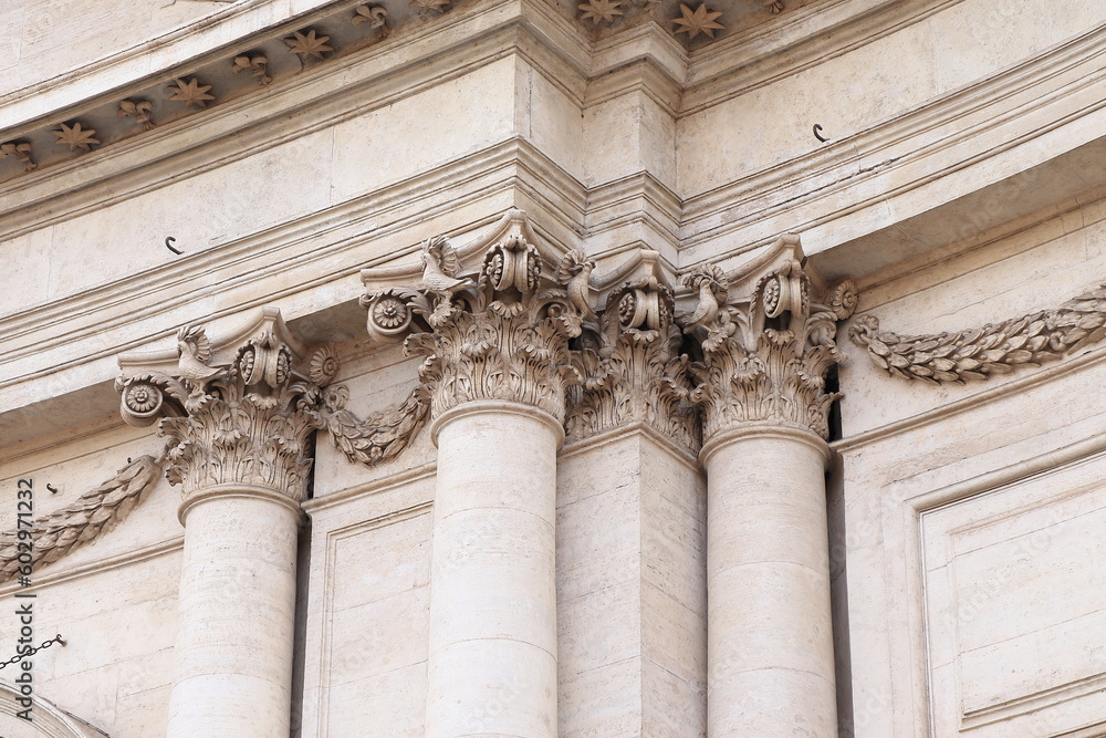 Sant'Agnese in Agone Church Exterior Detail with Engaged Corinthian Columns in Rome, Italy