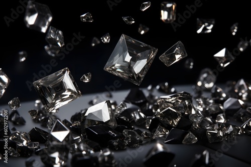 close up view of shiny diamonds scattered on black background, ai tools generated image © whitehoune