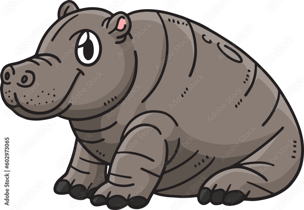 Baby Hippo Cartoon Colored Clipart Illustration