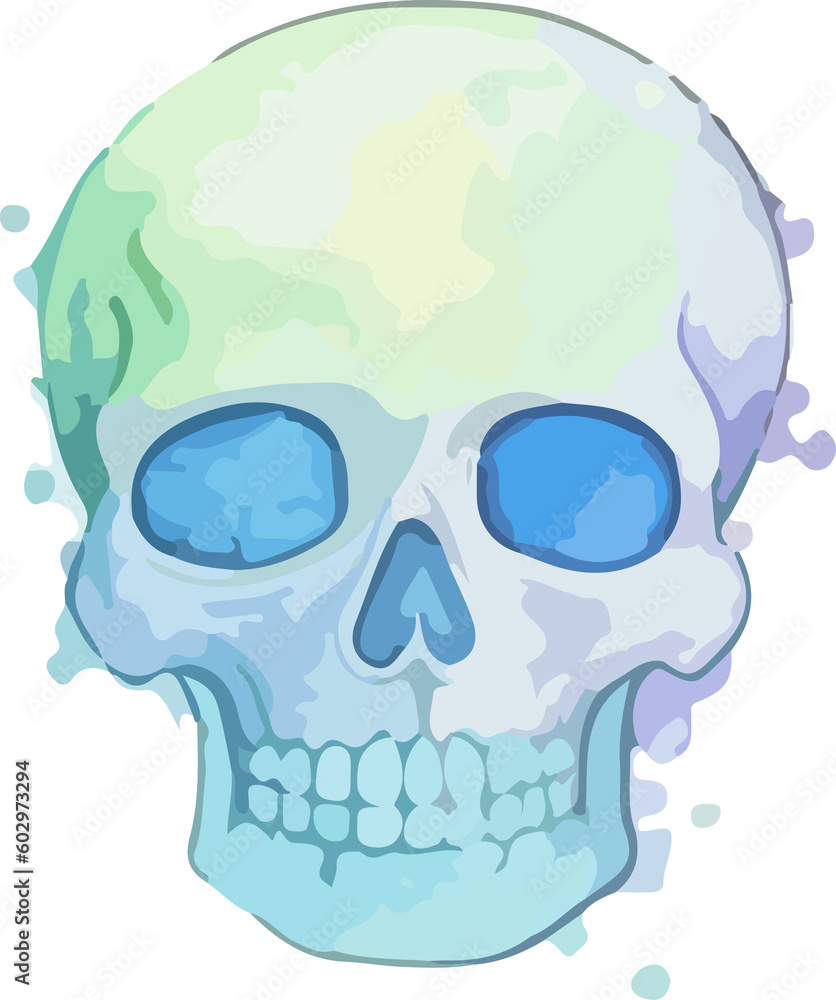 Light green watercolor skull with stroke Light green watercolor skull with stroke
