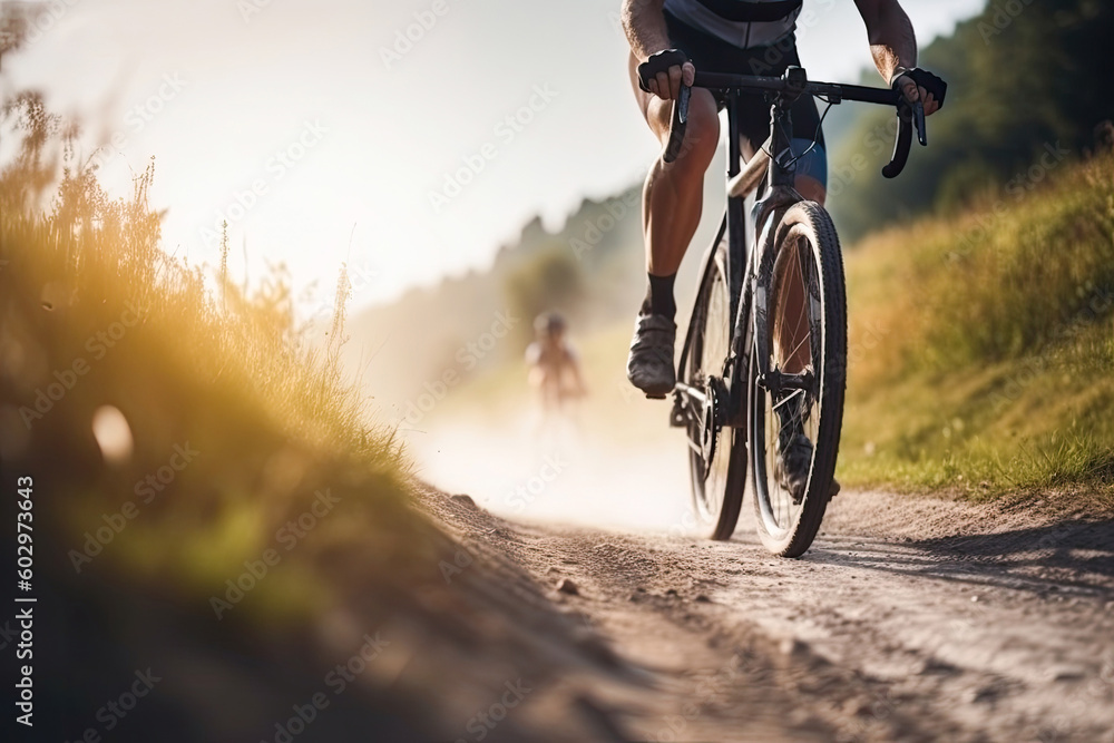 custom made wallpaper toronto digitalMale cyclist cycling uphill on sunny mountain road closeup. Cyclist in motion. Young sporty active man rides along countryside road. Generative AI