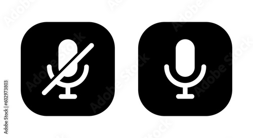 Mute microphone icon vector. Off mic symbol isolated on square background