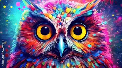 Psychedelic owl art illustration © Absent Satu