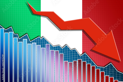 Economy of Italy falling down with arrow and flag
