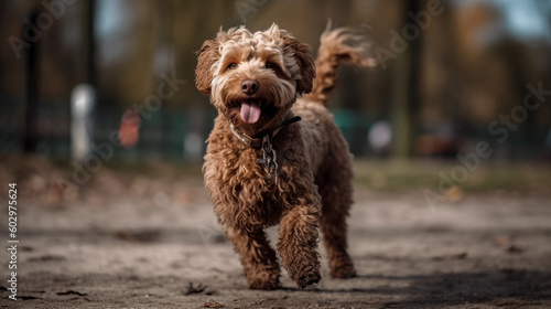 a maltipoo dog running in the park created with generative AI tools