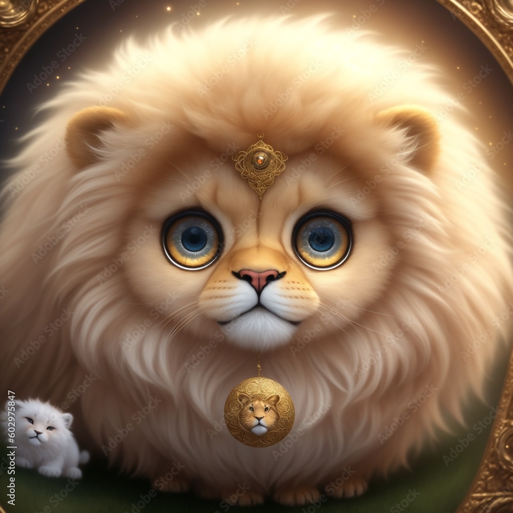 Cute fluffy little lion. Generate Ai.