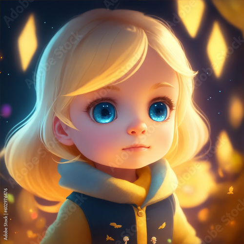 Very detailed cute blond kid girl. Generate Ai.