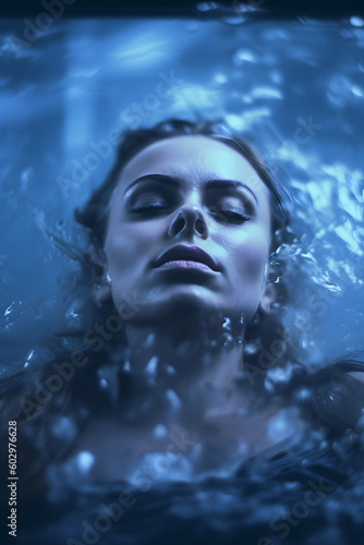 Serenity in Submersion: A Captivating Photograph of a Woman in a Dramatic Bath © Marcus Klimbimm