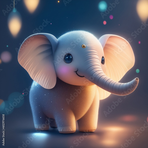 Very detailed cute elephant. Generate Ai.