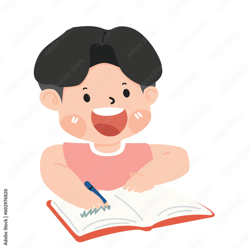 Kid boy writing in a book Kid boy writing in a book