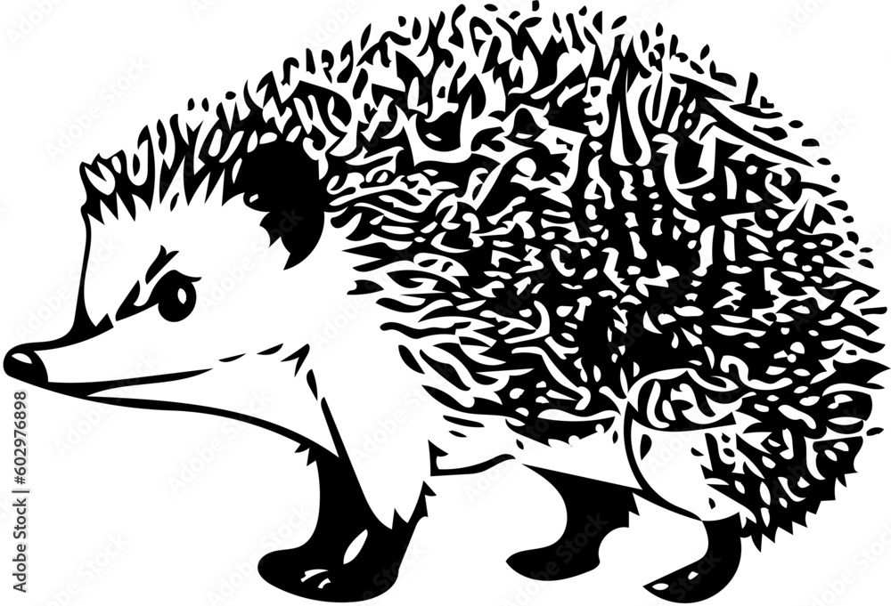 Obraz premium Illustration of a hedgehog black and white | Silhouette of a big hedgehog svg