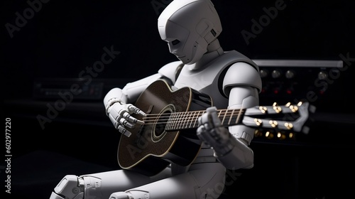 Un robot IA joue de la guitare photo