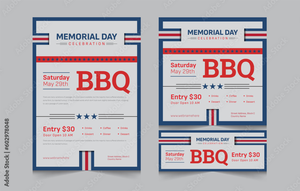 Set of banner for memorial day bbq party invitation, memorial day ...