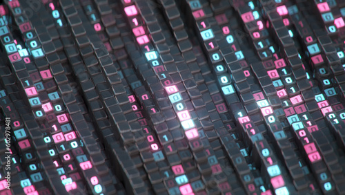 Digital binary code 3D rend...