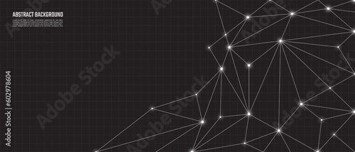 Abstract background and geometric pattern with connecting the dots and lines. Networking concept, drak color, internet connection and global communication for banner design or header photo