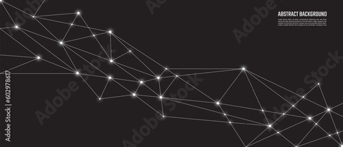 Abstract background and geometric pattern with connecting the dots and lines. Networking concept, drak color, internet connection and global communication for banner design or header