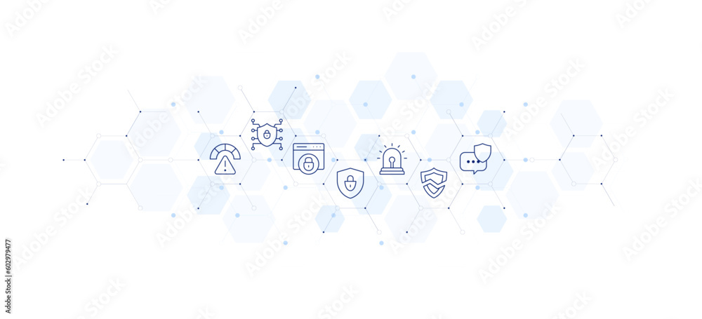 Security banner vector illustration. Style of icon between. Containing risk, shield, security, ssl, alarm, security breach, chatting.