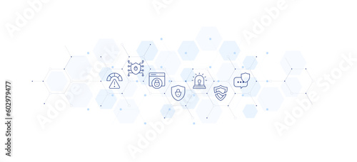 Security banner vector illustration. Style of icon between. Containing risk, shield, security, ssl, alarm, security breach, chatting.