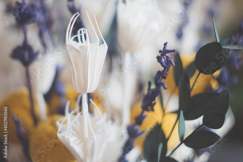 Floral background from various unusual flowers close-up.