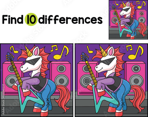 Leinwand Poster Unicorn Guitarist Find The Differences